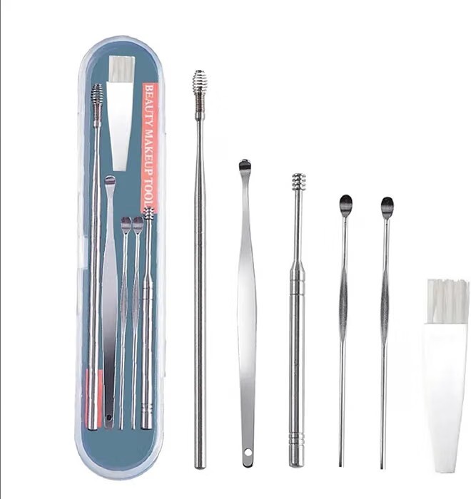 DME SALES Ear Cleaning Kit Steel Ear Cleaner Reusable Ear Wax Remover Tool Kit Set With Storage Box, 6 Pcs