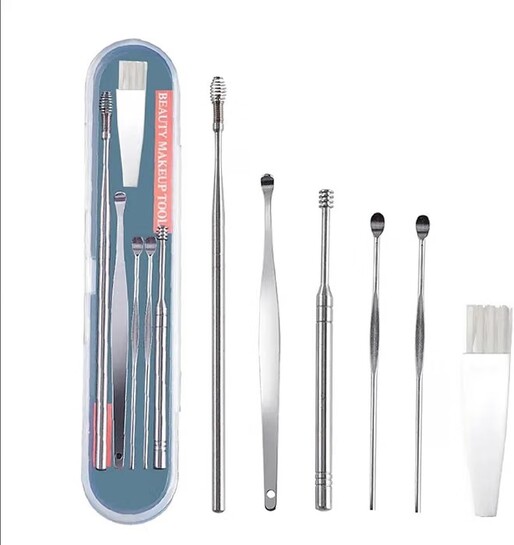 DME SALES Ear Cleaning Kit Steel Ear Cleaner Reusable Ear Wax Remover Tool Kit Set With Storage Box, 6 Pcs