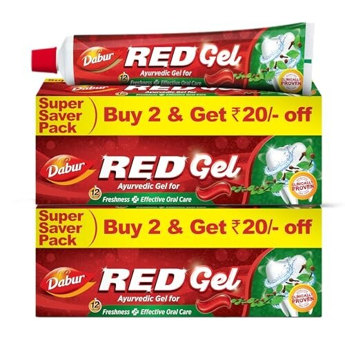 Dabur Red Gel Ayurvedic Toothpaste - 600g (150g x 4) | Reduction in Bad Breath, Plaque & Gingivitis | Freshness with Protection | For Healthy Gums & Effective Dental Care