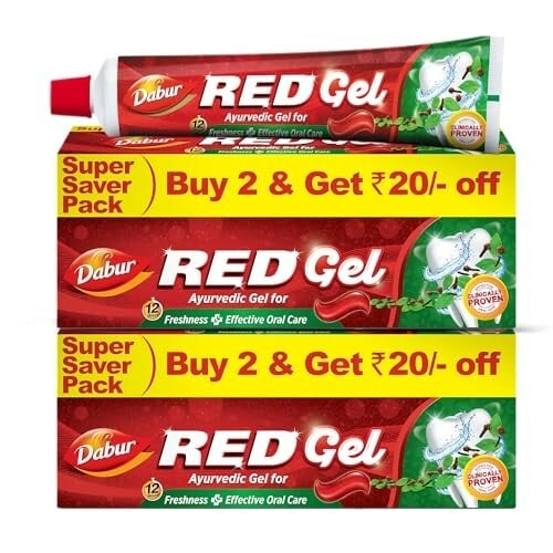 Dabur Red Gel Ayurvedic Toothpaste - 600g (150g x 4) | Reduction in Bad Breath, Plaque & Gingivitis | Freshness with Protection | For Healthy Gums & Effective Dental Care