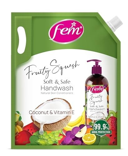 DABUR Fem Fruity Squash Soft & Safe Handwash - 1500Ml | Germ Protection | Enriched With Goodness Of Coconut Milk & Vitamin E | Long Lasting Fragrance