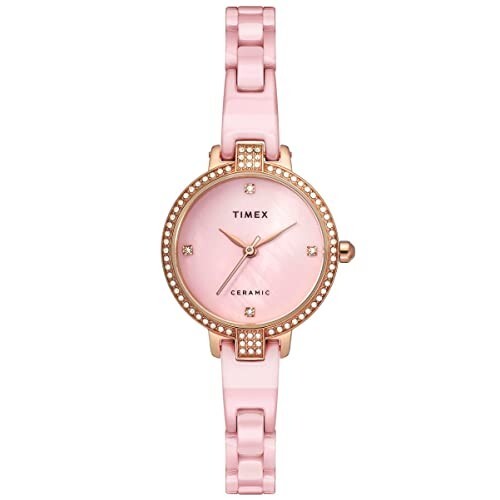 TIMEX Womens 28 mm Mother of Pearl Pink Dial Ceramic Bracelet Analogue Watch - TWEL15701 (WTITWEL15701, Not assigned, Not assigned)