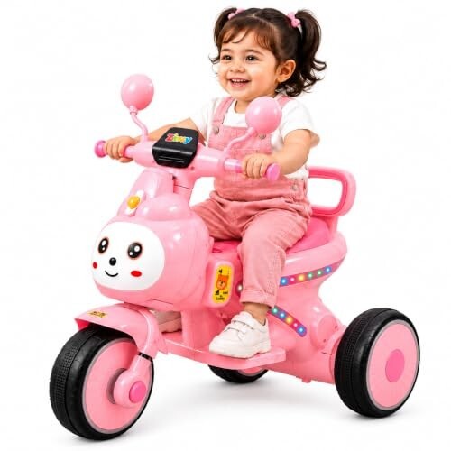 Pink Electric Ride-On for Kids | Battery Powered Toy with LED Lights | Auto Cut Charging | Bluetooth Music System | Outdoor Riding Toy | Fun Electric Ride-On Gift for Kids