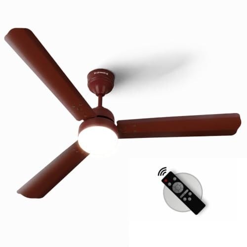LONGWAY Luminair 1200mm BLDC Ceiling Fan with Remote & LED Light | 5 Star Energy Saving Anti-Dust Fan (Brown)