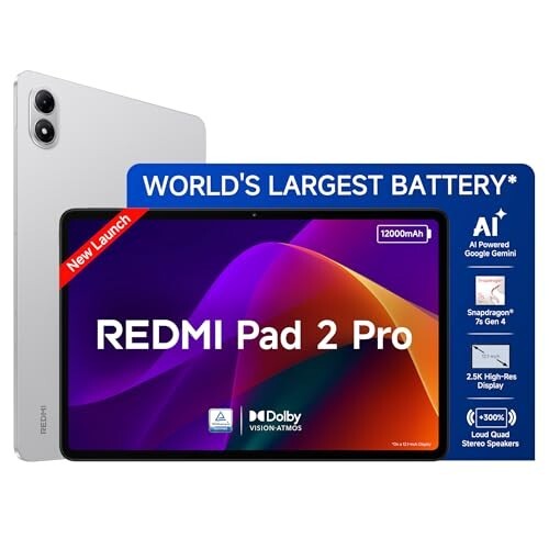 Redmi Pad 2 Pro, 12.1-inch (30.73 CM), LCD Display - 2.5K Sharp & Clear, 8GB RAM, 128GB ROM, Wi-Fi, Quad Speakers