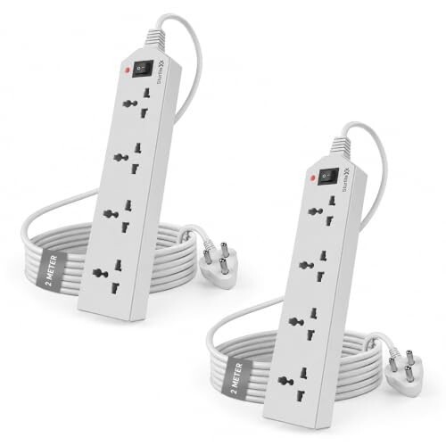 Sturlite Extension Board 2 Meter Cord | 2400W 10A Spike Guard & Surge Protector |Durable Pure Copper Wire| Multi Plug Power Strip for Home & Office| White | Pack of 2