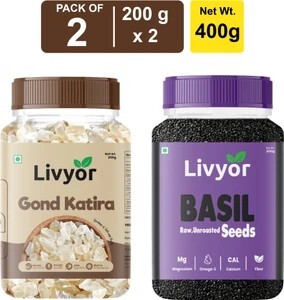 LIVYOR Gond Katira and Basil Seeds Combo Pack 200g x 2 | Sabja Seeds Assorted Seeds & Nuts