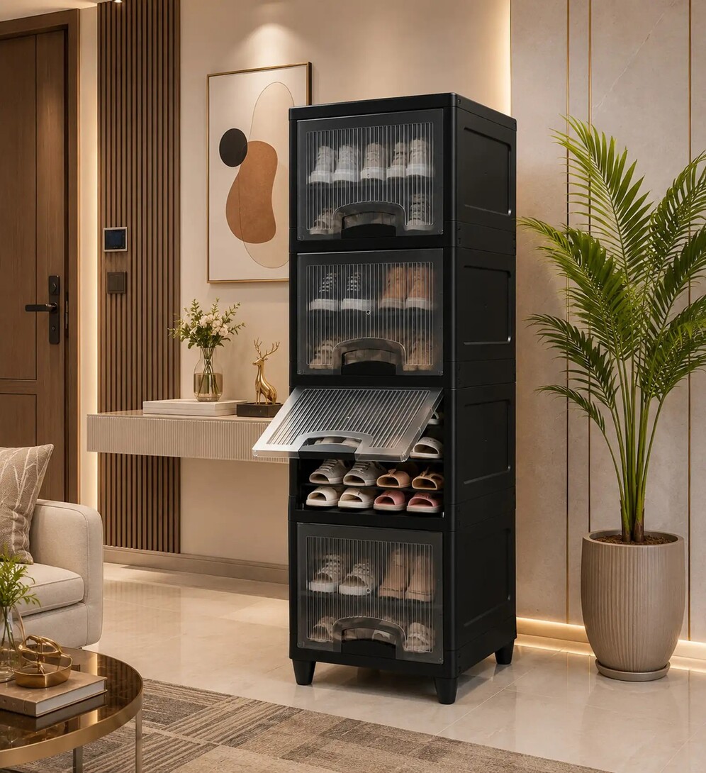 ZENVEXYO Plastic Shoe Stand (Black, 4 Shelves,)