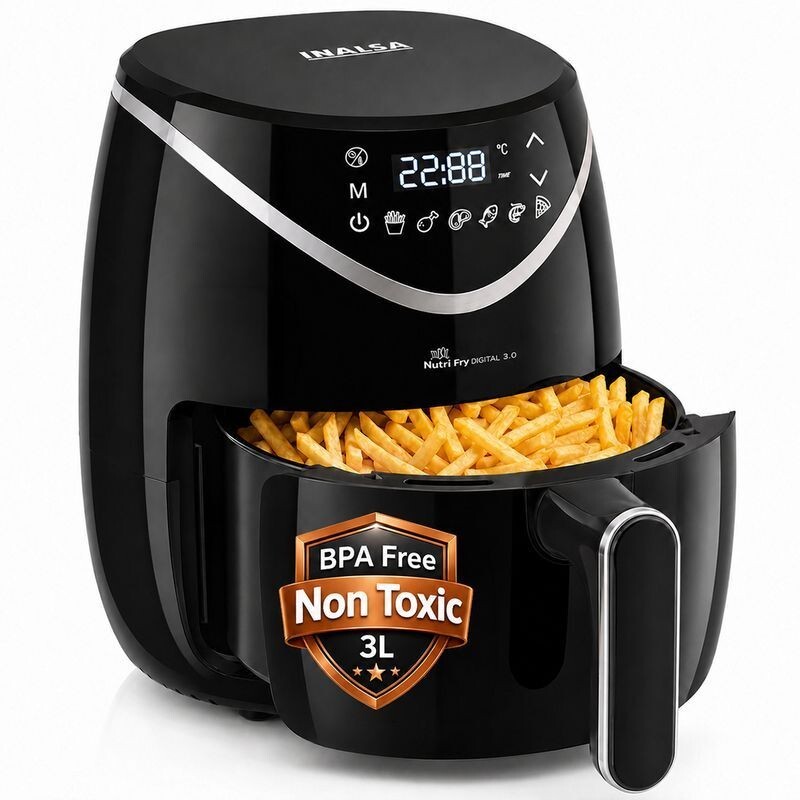 Inalsa Nutri Fry Digital3,1200W,Touch Screen,Bake,Roast,Reheat,Dehydrate Air Fryer (3 L)