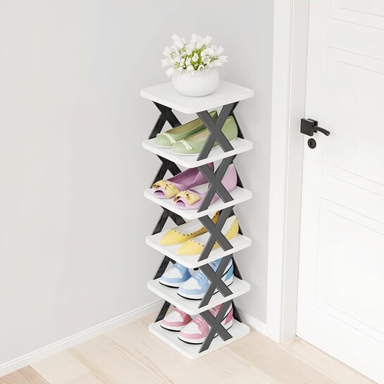 Arto Space Organizer Multi-Purpose 4 Layer Folding Shoe Rack, Stackable Shelf, Space-Saving, Easy Assembly and Stable in Structure, Corner Storage Organizer for Home, Kitchen, Garage (6 Layer)
