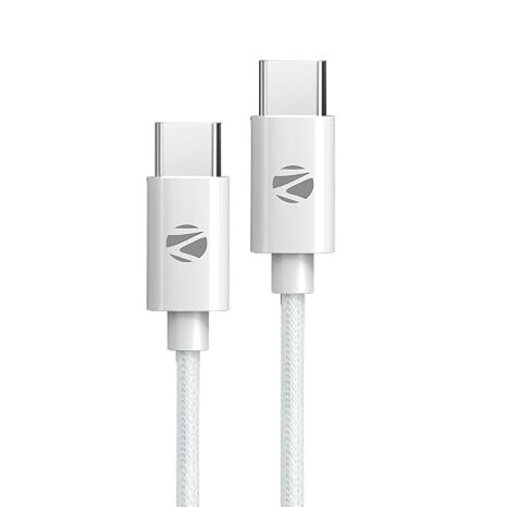 Zebronics ZEB-TT60+ 60W Type-C to Type-C Braided Fast Charging Cable | 1m Data Cable for iPhone 16/15, MacBook & Android (White)