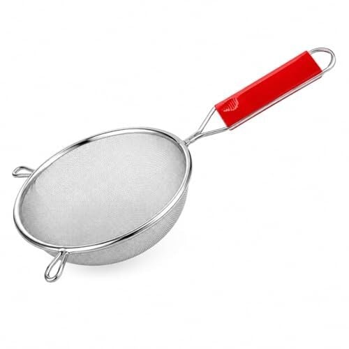 ADD2CART Stainless Steel Mesh Strainer (12 cm) with Ergonomic Red Handle | Multipurpose Kitchen Sieve for Tea, Juice, Soup, Rice & Fruits
