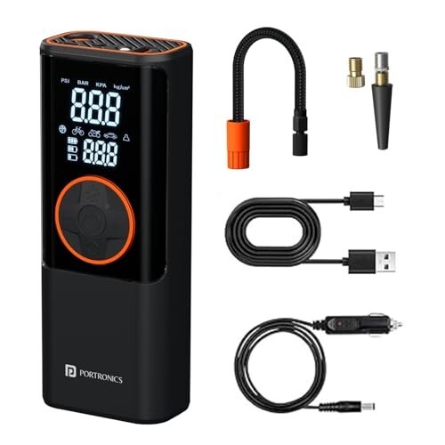 Portronics Vayu 4.0 Tyre Inflator with 2-in-1 Rechargeable & Corded ...