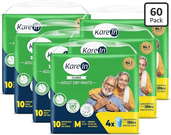 Karein Classic Adult Diaper Pant M Size, Medium, Waist (75-100 cm 30'-40'), 60 Unit, Long Protection Hour