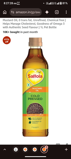 Saffola and Jivo Mustard oil @146 per litre 