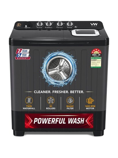 VW 10.5 kg Semi Automatic Top Load Black 