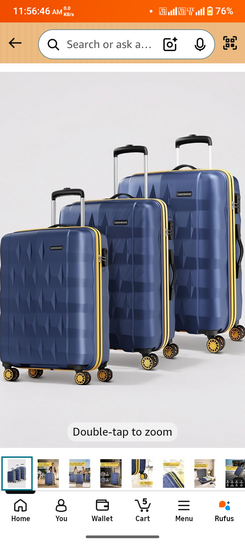Aristocrat Comet Set of 3 (Cabin+Medium+Large) Hard Case Trolley Bags, Blue 8-Wheels, Durable Case, Spacious, Combination Lock, Sturdy Zipper, Lightweight Travel Luggage, 3-Year Global Warranty
