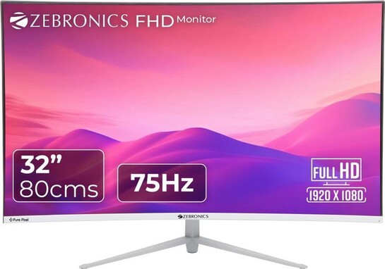 ZEBRONICS 80 cm (32 Inch) Curved Full HD LED Monitor (White, ZEB-AC32FHD) | VA Panel, 75Hz Refresh Rate, Built-in Speakers, HDMI & VGA Dual Input