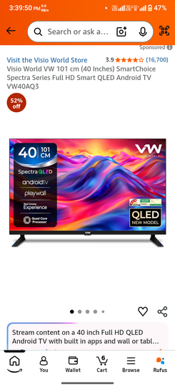 VW (40 Inches) Full HD Smart QLED Android TV @10,799