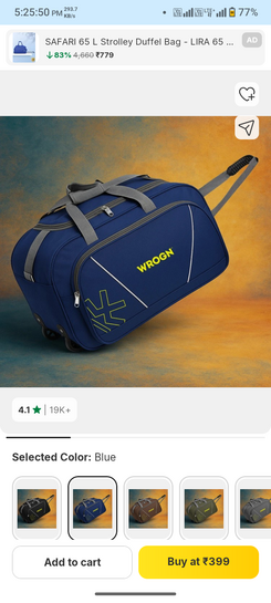 Wrogn 75 L Strolley Duffel Bag - Premium 75L Unisex Luggage