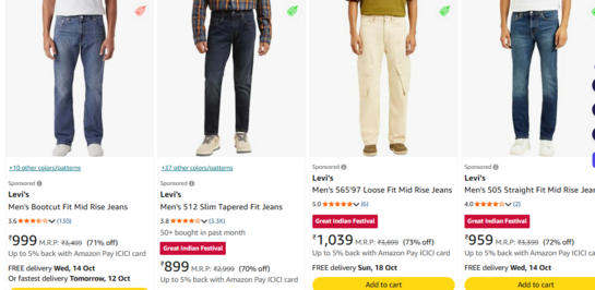 Levi's Men's Bootcut Fit Mid Rise Jeans  upto 70% off