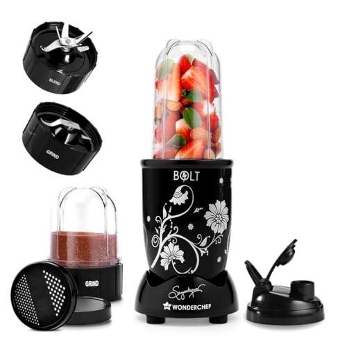 Wonderchef Nutri-blend BOLT 600W 22000 RPM Mixer Grinder Blender (Black) – 2 Unbreakable Jars with Sipper Lid & Full Copper Motor