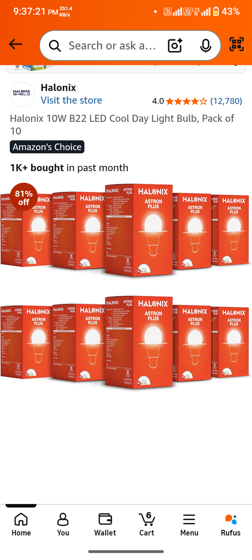 Halonix 10W B22 LED Cool Day Light Bulb, Pack of 10