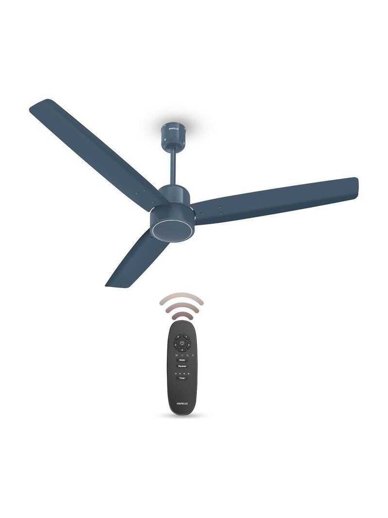 HAVELLS FAB|Remote Controlled|Low Noise|Upto 65% Energy Saving|Reverse Mode|30W with 3 Year Warranty BLDC Motor 1200 mm Ceiling Fan (5 Star | Denim Blue | Pack of 1)