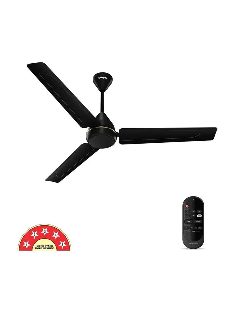 Crompton En Hyperboost 48 5Z with 2 Year Warranty BLDC Motor with Remote 1200 mm Ceiling Fan (5 Star | Matte Black | Pack of 1)