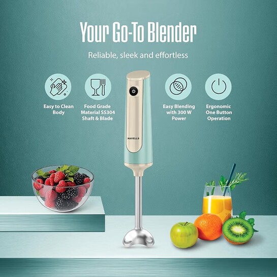 Havells CRAFT Hand Blender|50% Quieter Operation|Easy Blending with 300 Watt Power
