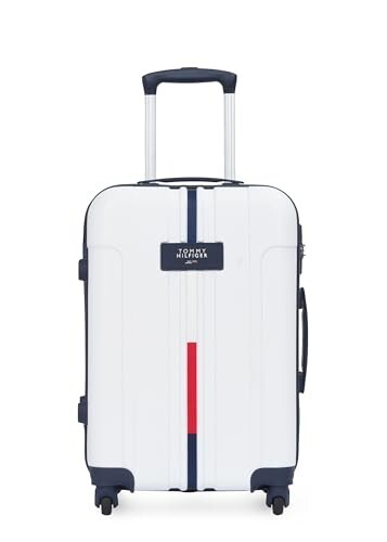 Tommy Hilfiger Wyoming Check-in Luggage | 55cm Small Trolley Bag |Durable Polycarbonate Hardshell Suitcase with TSA Lock|360° Spinner Wheel & Adjustable Telescopic Handle|52L Capacity|Color- White