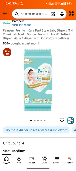 Pampers Premium Care Pant Style Baby Diapers M 4 Count | No Marks Design 