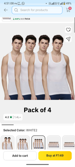 Pack of 4 Dollar Lehar Men Combed Cotton Round Neck Vest -Pack of 4- White Men Vest