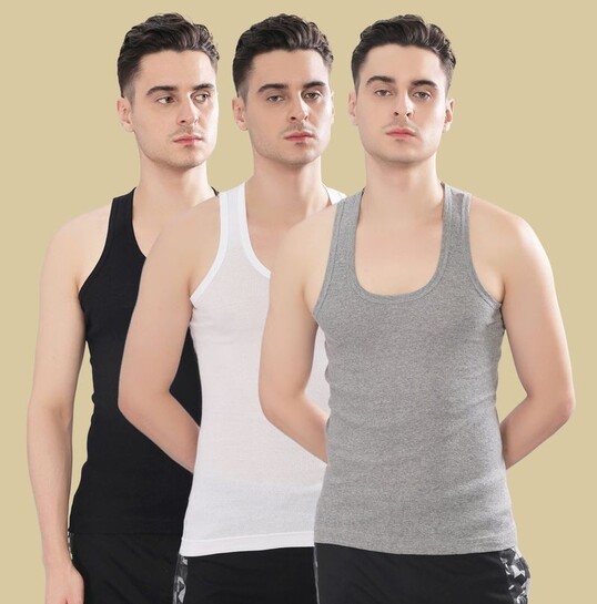Dollar Bigboss Pack of 3 Derby RN Cotton Men Vest