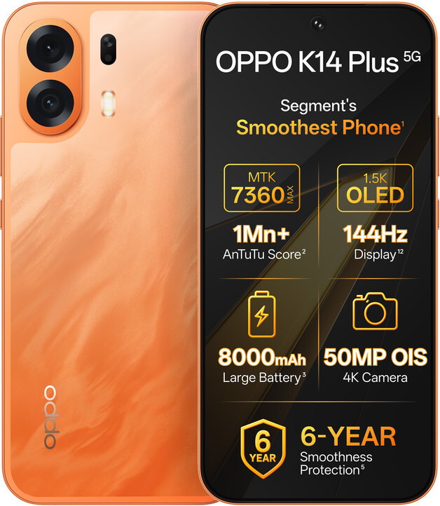 OPPO K14 Plus 5G (Solar Orange, 128 GB) (8 GB RAM)