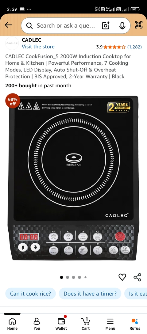 CADLEC CookFusion_5 2000W Induction @1112 two year warranty 3.9star rating