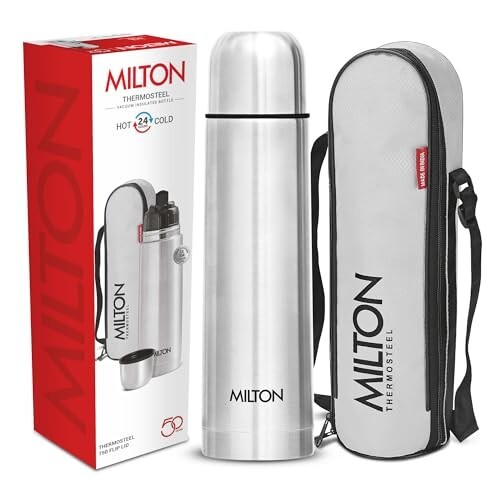 Milton Flip Lid 750 Thermosteel 750 ml Water Bottle, 24 Hr Hot and Cold I Leak Proof Lid with Jacket, ISI Certified I Vacuum Insulated I for Office, Gym, School I Silver