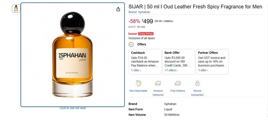 FLAT 58% Off on ISPHAHAN 50 ml MEN EDP- Rs499/- 
