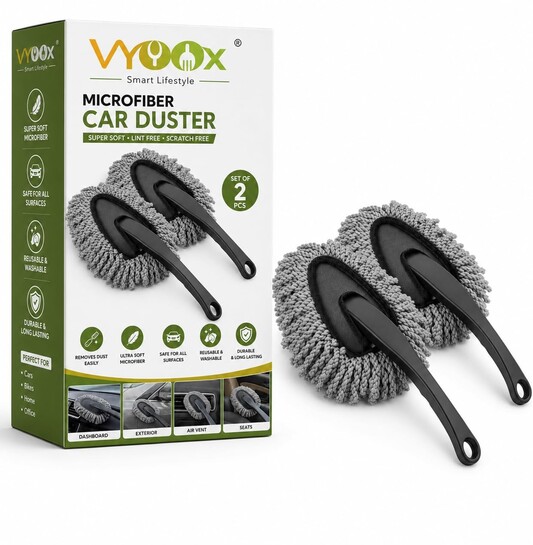 VYOOx Microfiber Car Duster 2 Piece (Same Size) | Scratch-Free Dusting Brush for Car, Bike & Home | Interior & Exterior Cleaning Duster Set