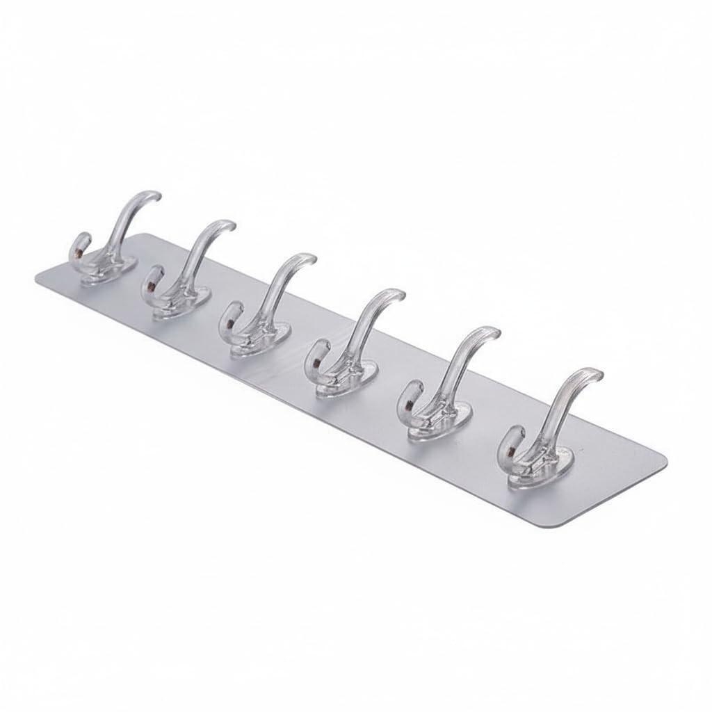 KBS Self Adhesive PVC Wall Hanger 6 Hook Sticker Transparent for Hanging Clothes,Towel,Key Home Kitchen Tools Office Bathroom Bedroom Products Door Multipurpose Organizers Accessories Items