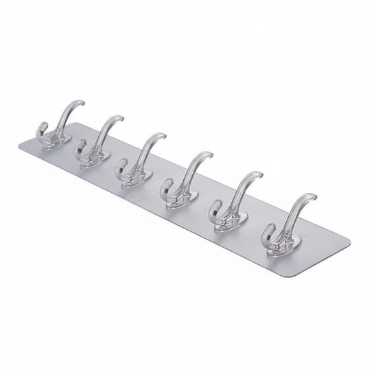 KBS Self Adhesive PVC Wall Hanger 6 Hook Sticker Transparent for Hanging Clothes,Towel,Key Home Kitchen Tools Office Bathroom Bedroom Products Door Multipurpose Organizers Accessories Items