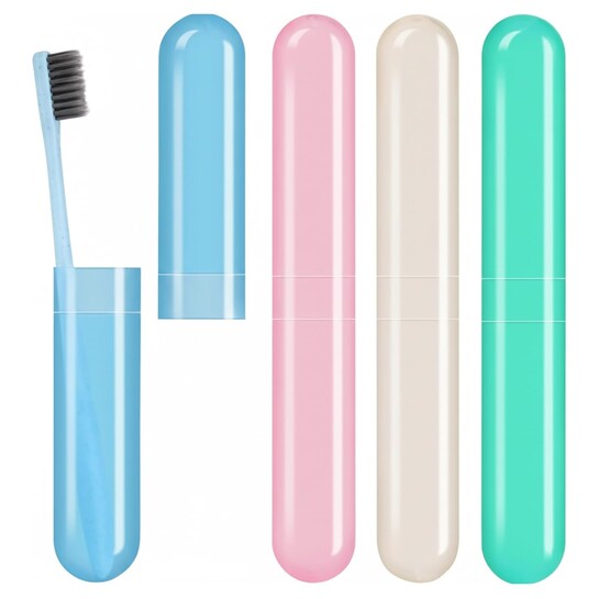 KBS Toothbrush Holder Cover Case Cap (Pack of -4) Portable Storage Compact Protector Box Capsule Shape for Home,Bathroom Organizer,Travelling Hiking Camping Plastic (Multi-Color)