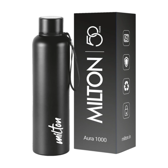 MILTON Aura 1000 Thermosteel Water Bottle, ISI Certified, 24 Hr Hot and Cold 1 L Stainless Steel Flask