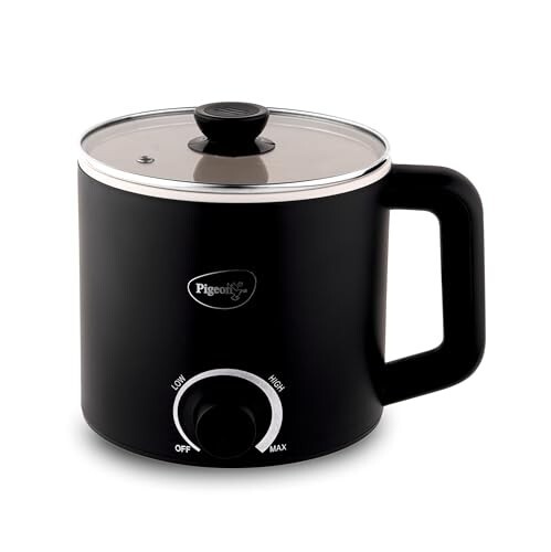 Pigeon By Stovekraft Swift Multi-Cook Kettle 1.5L, Egg Rack - Black | Double Layered | Food Grade Stainless Steel Inner Wall | Glass Lid | Auto Shut-Off, 600 Watts