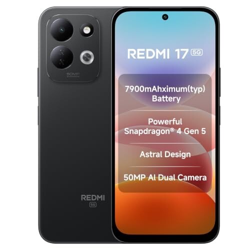 Redmi 17 5G (Absolute Black, 6GB RAM, 128GB ROM) | 7900mAh Battery + 45W Fast Charging 