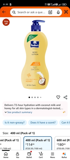 Parachute 400ml body lotion @109+free wishcare shampoo+extra cb for icici holder