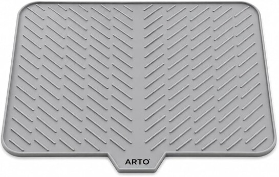 ARTO Extra Large Silicone Dish Drying Mat for Kitchen Counter 58 x 43 cm | Premium Heat Resistant, Waterproof & Non-Slip Dish Drain Mat | Slope Design Auto Drainage System | Built-in Drain Lip (Large)