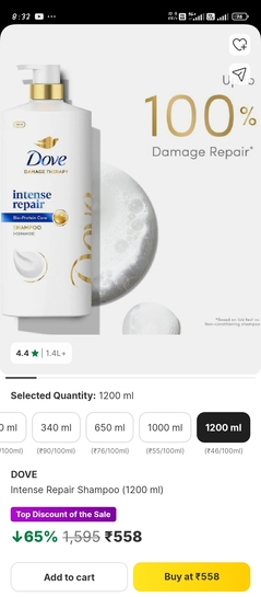Dove shampoo 1.2 lt @558