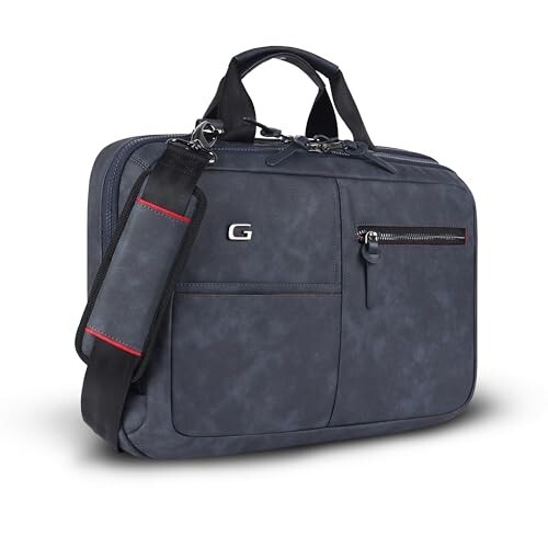 Gear Professional 10L/11" Faux Leather Water Resistant Laptop Messenger/Office Bag/Shoulder Bag for Men/Women (Navy - Black)