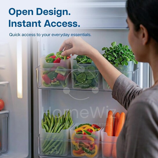 HomeWiz Fridge Storage Containers 850ml x4 | Storage Container Set | Fridge Organiser Storage Boxes | Food Grade BPA-Free Plastic Containers |Stackable, Transparent, for Fruits, Vegetables & Leftovers